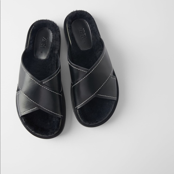ZARA BNWT Flat Faux Fur Sandals - Picture 1 of 5